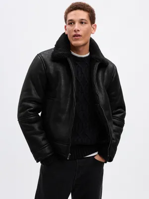 Vegan Leather Sherpa Jacket