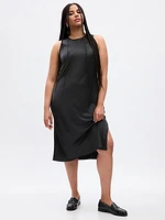 Satin High-Neck Midi Dress