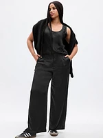 High Rise Pleated Satin Wide-Leg Trousers