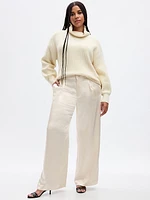 High Rise Pleated Satin Wide-Leg Trousers