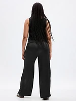 High Rise Pleated Satin Wide-Leg Trousers