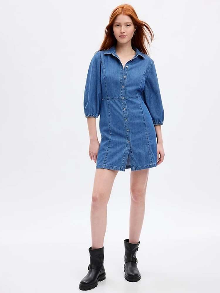 Organic Cotton Puff Sleeve Denim Mini Dress