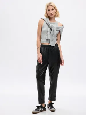 High Rise Vegan Leather traight Pull-On Pants