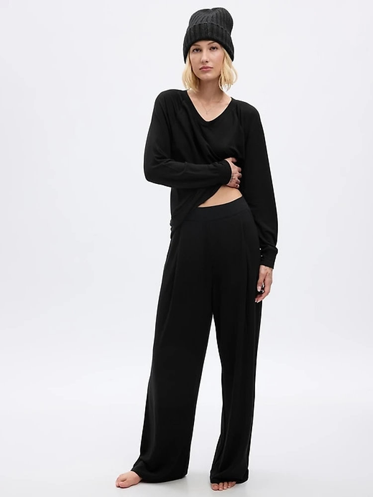 Wide-Leg Pleated PJ Pants