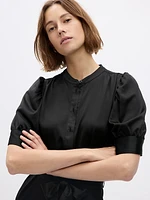 Puff Sleeve Satin Midi Shirtdress