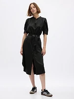 Puff Sleeve Satin Midi Shirtdress