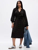 Satin Tie-Neck Midi Dress