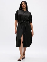 Puff Sleeve Satin Midi Shirtdress