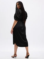 Puff Sleeve Satin Midi Shirtdress