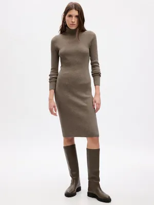 Turtleneck Rib Midi Sweater Dress
