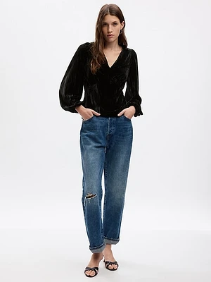 Velvet Balloon Sleeve Top