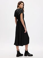 Ruffle-Neck Midi Dress