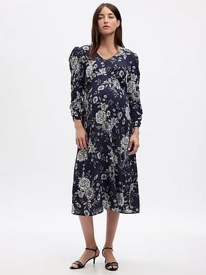 Maternity Puff Sleeve Midi Dress