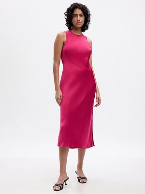 Satin High-Neck Midi Dress