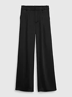 High Rise Pleated Satin Wide-Leg Trousers