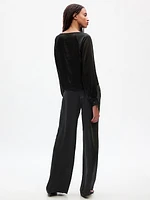 High Rise Pleated Satin Wide-Leg Trousers