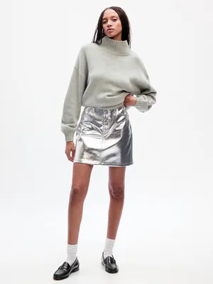 Metallic Vegan Leather Mini Skirt