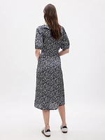 Puff Sleeve Ruffle Midi Dress