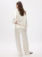 High Rise Pleated Satin Wide-Leg Trousers