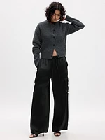 Mid Rise Satin Wide-Leg Cargo Pants