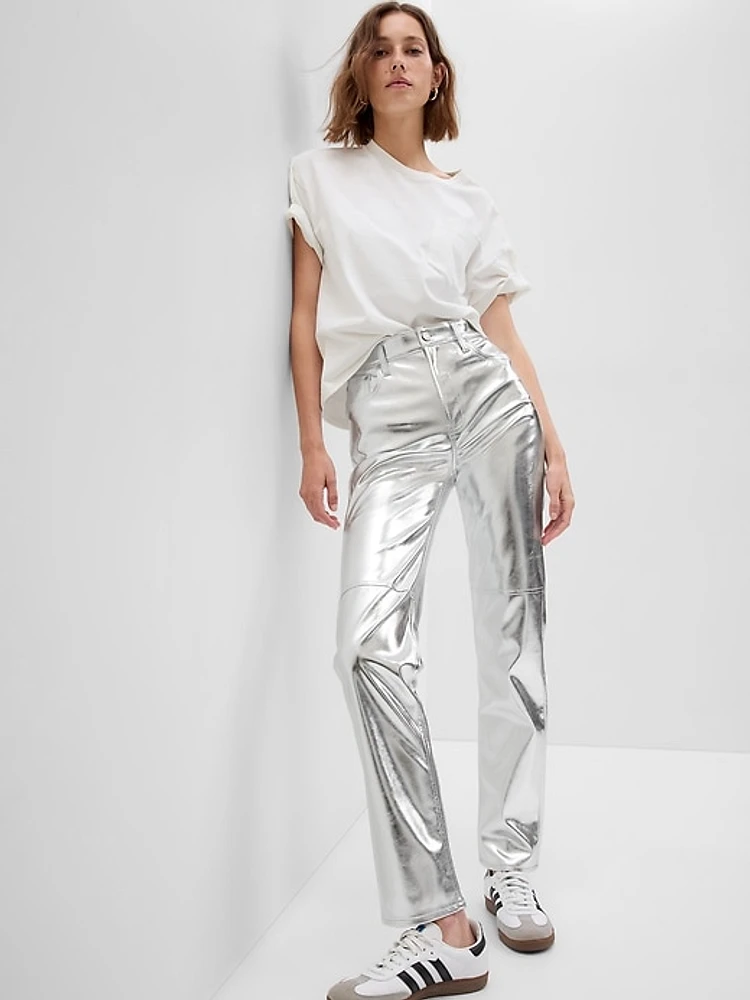 High Rise Vegan Leather Cheeky Straight Pants