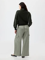 Mid Rise Satin Wide-Leg Cargo Pants