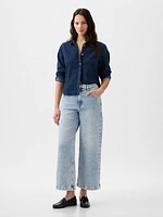 High Rise Stride Metallic Wide-Leg Ankle Jeans