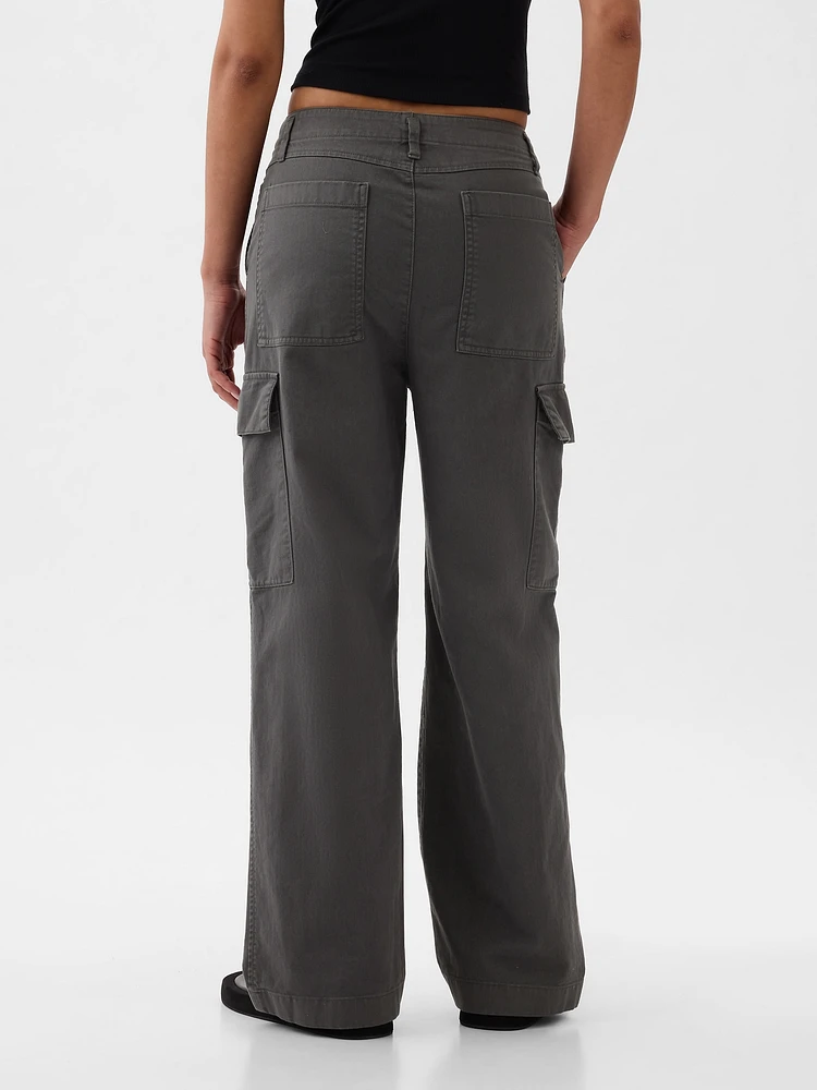 Mid Rise Loose Khaki Cargo Pants