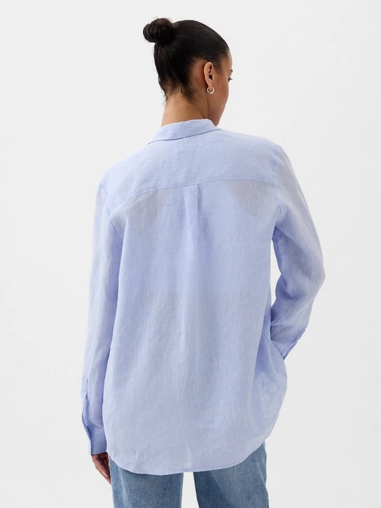 Pleated Satin Boyfriend Shirt