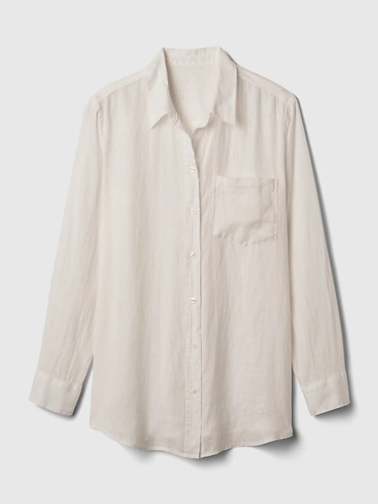 Pleated Satin Boyfriend Shirt