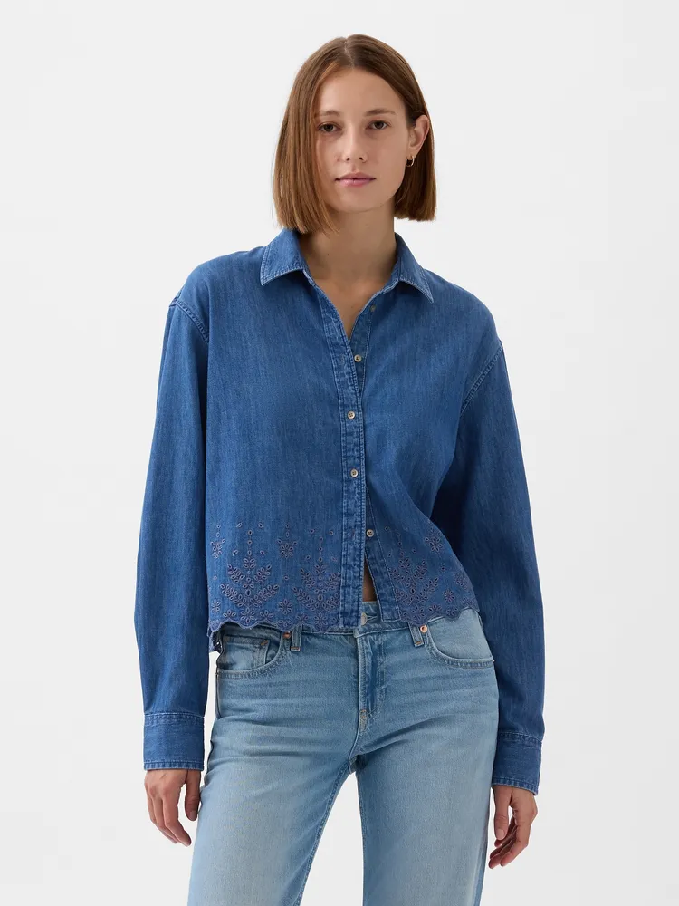 Gap Eyelet Cropped Denim Shirt