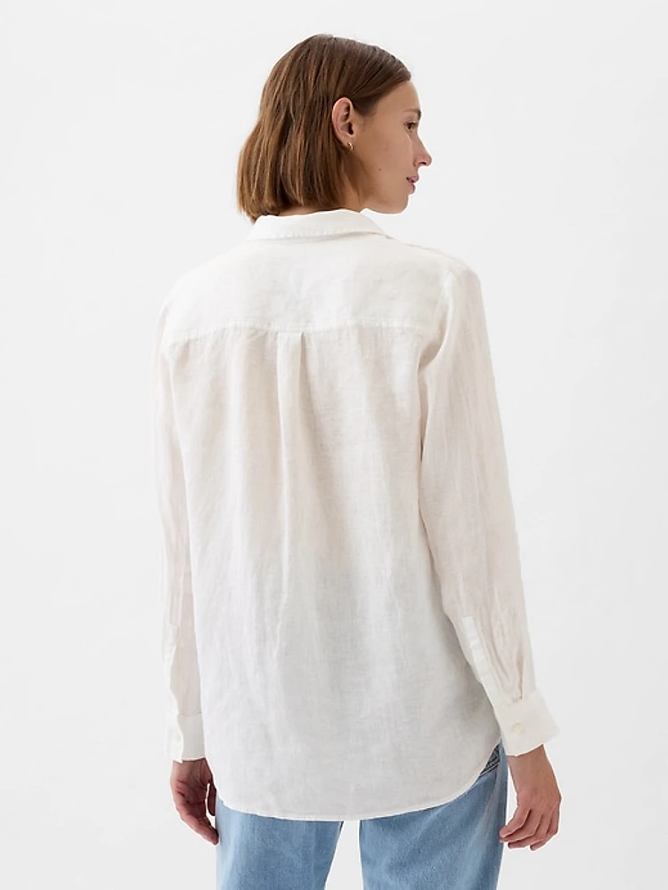 Pleated Satin Boyfriend Shirt