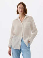 Pleated Satin Boyfriend Shirt