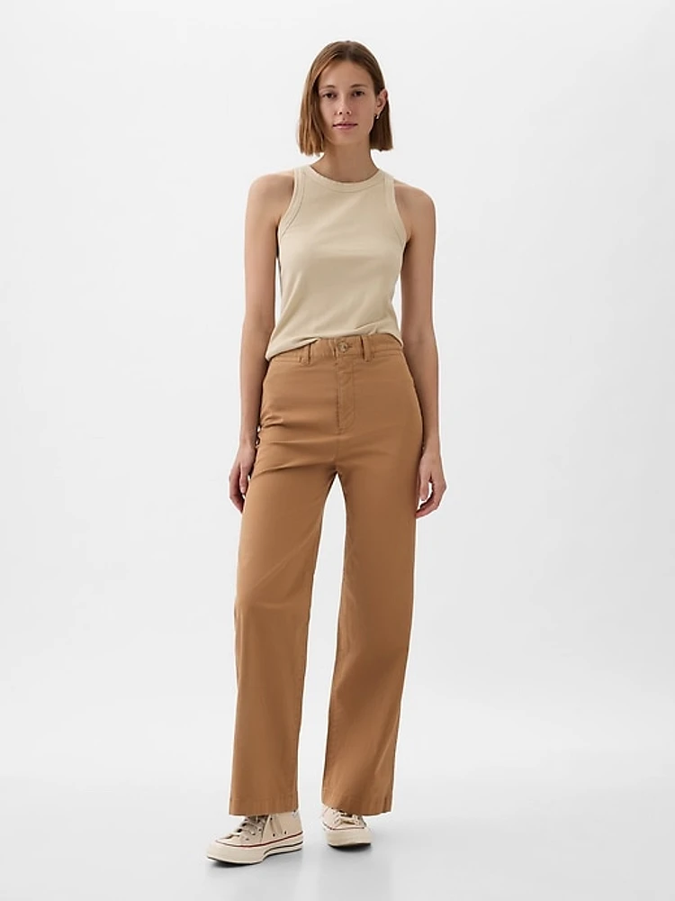 High Stride Wide-Leg Ankle Khakis