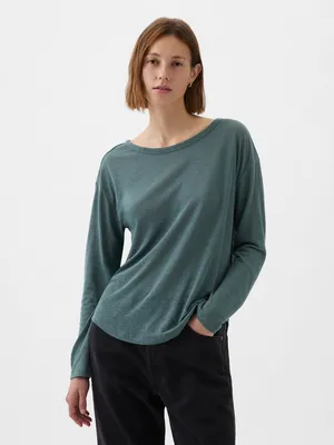 Linen-Blend Boatneck T-hirt