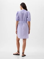 Linen-Cotton Puff Sleeve Mini Shirtdress