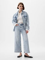 High Rise Stride Metallic Wide-Leg Ankle Jeans