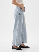 High Rise Stride Metallic Wide-Leg Ankle Jeans