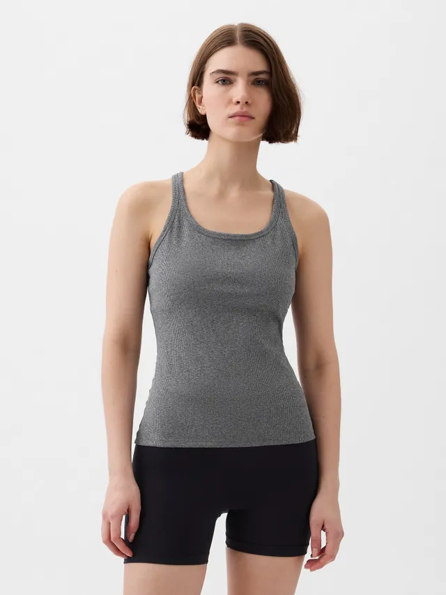 Gap Gapfit Seamless Rib Cropped Halter Tank Top Cast Iron Grey