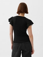 Eyelet Sleeve Rib T-Shirt