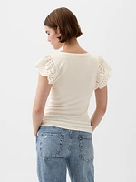 Eyelet Sleeve Rib T-Shirt