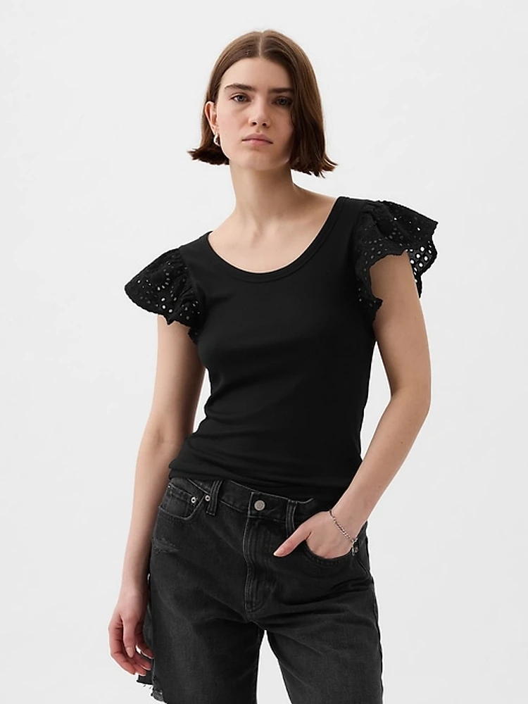 Eyelet Sleeve Rib T-Shirt