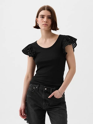 Eyelet Sleeve Rib T-Shirt