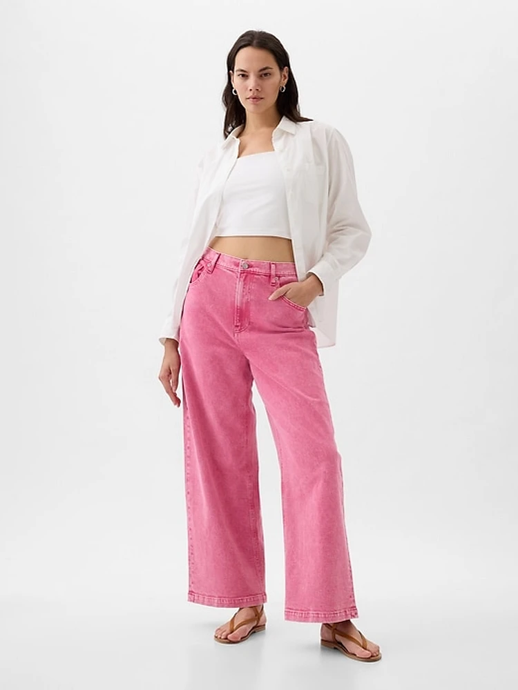 High Rise Stride Wide-Leg Ankle Jeans