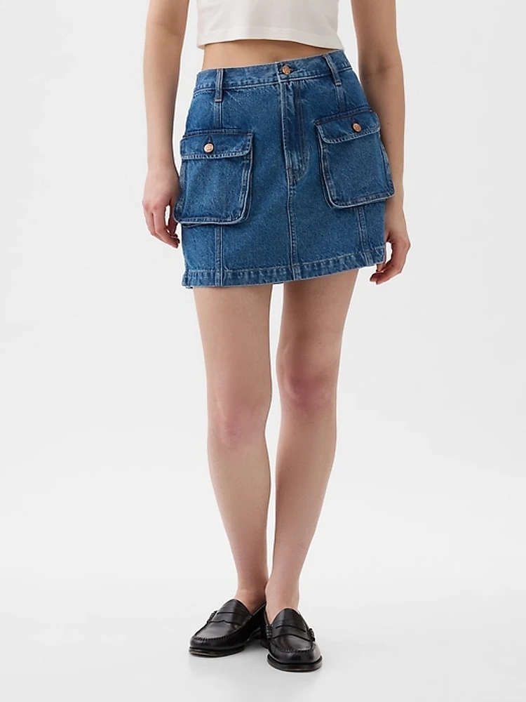 Denim Cargo Mini Skirt