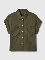 Linen-Blend Cropped Shirt