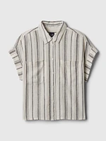 Linen-Blend Cropped Shirt