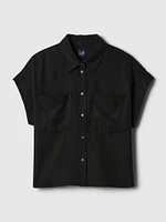 Linen-Blend Cropped Shirt