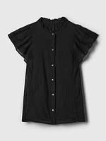 Textured Crinkle Flutter Sleeve Shirt