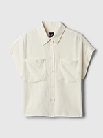 Linen-Blend Cropped Shirt